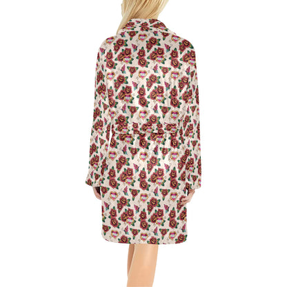 Old School Tattoo Rose Pattern Women's Fleece Robe