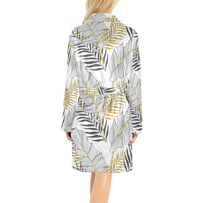 Gold Glitter Tropical Palm Leaves Women's Fleece Robe