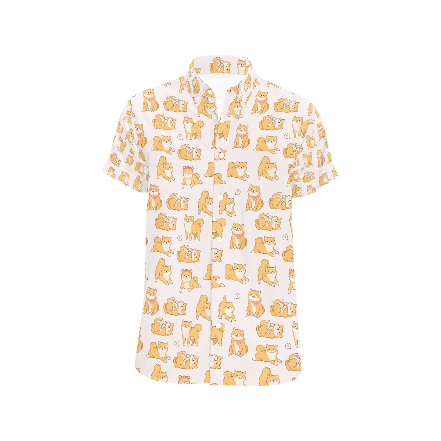 Shiba Inu Print Design LKS308 Men Short Sleeve Button Up Shirt