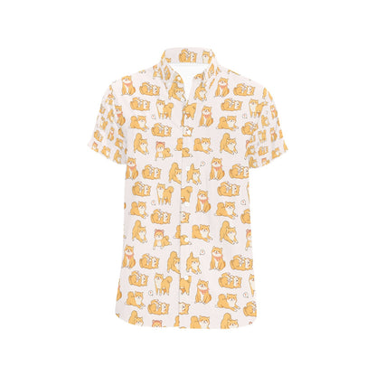 Shiba Inu Print Design LKS308 Men Short Sleeve Button Up Shirt