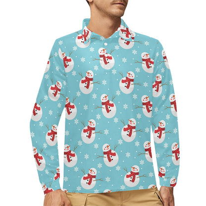 Snowman Print Design LKS304 Long Sleeve Polo Shirt For Men's
