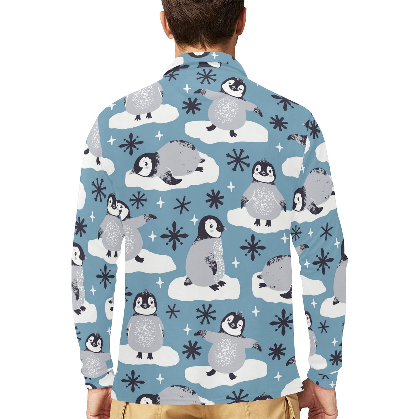 Penguin Pattern Print Design A05 Long Sleeve Polo Shirt For Men's