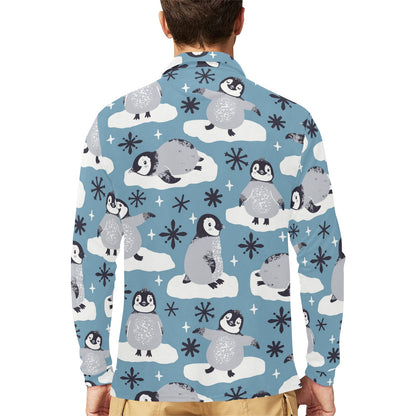 Penguin Pattern Print Design A05 Long Sleeve Polo Shirt For Men's