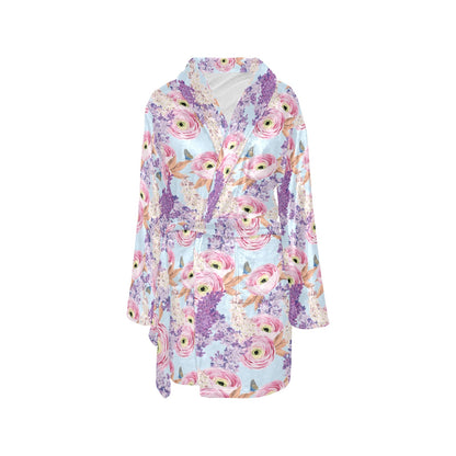 Lilac Pattern Print Design LI03 Women's Fleece Robe
