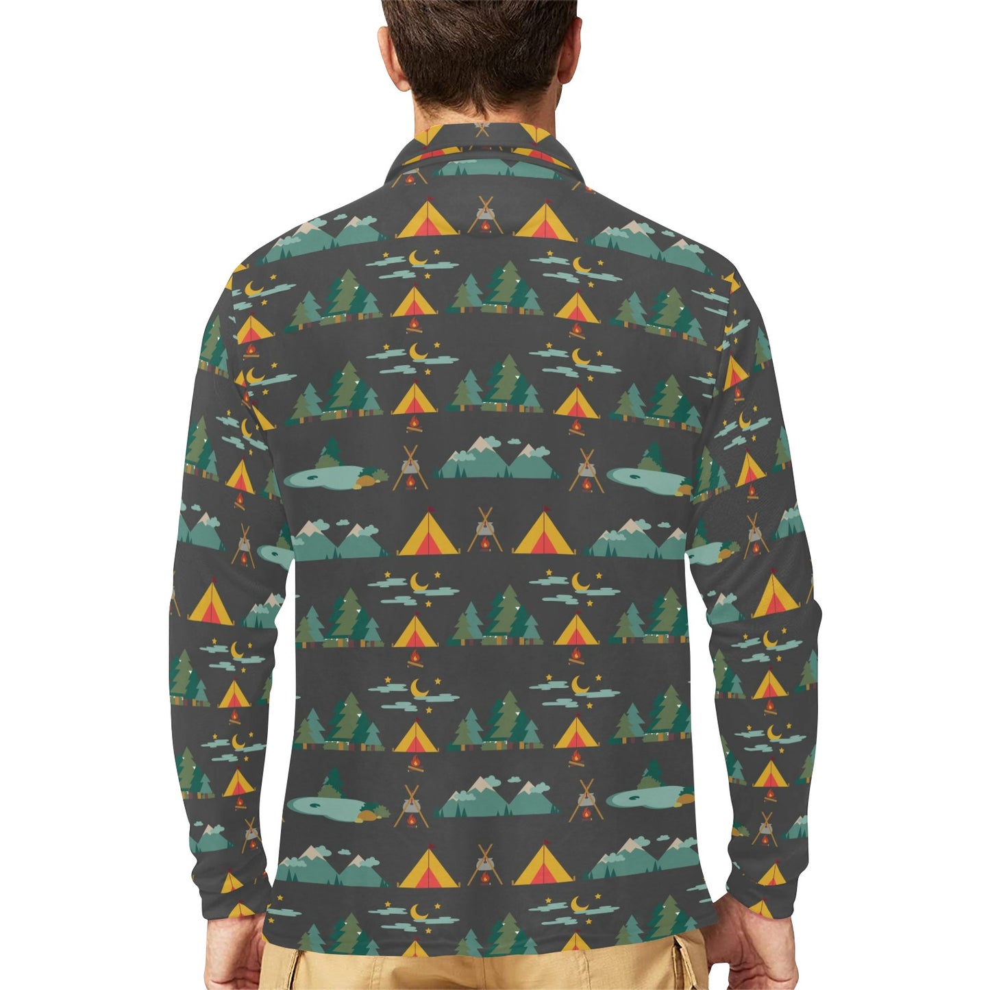 Camping Tent Pattern Print Design 03 Long Sleeve Polo Shirt For Men's