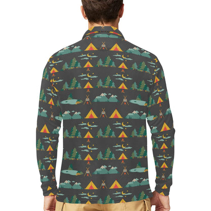 Camping Tent Pattern Print Design 03 Long Sleeve Polo Shirt For Men's