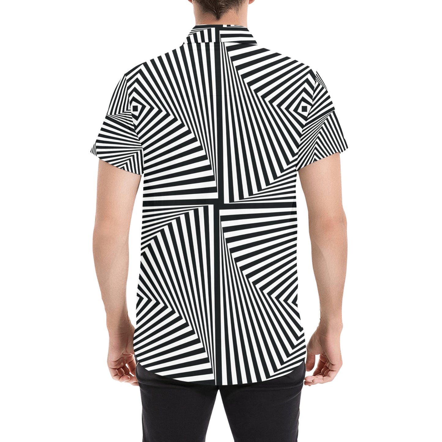 Vortex Print Design LKS302 Men Short Sleeve Button Up Shirt