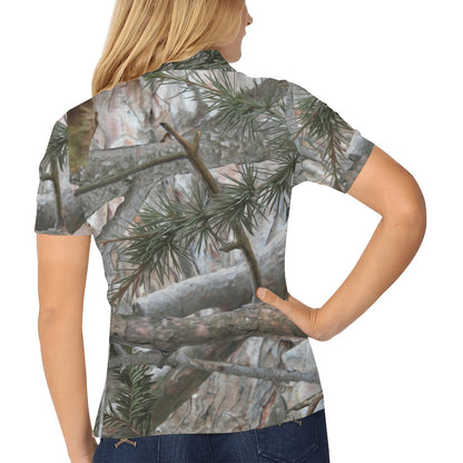 Camo Realistic Tree Forest Pattern Women's Polo Shirt