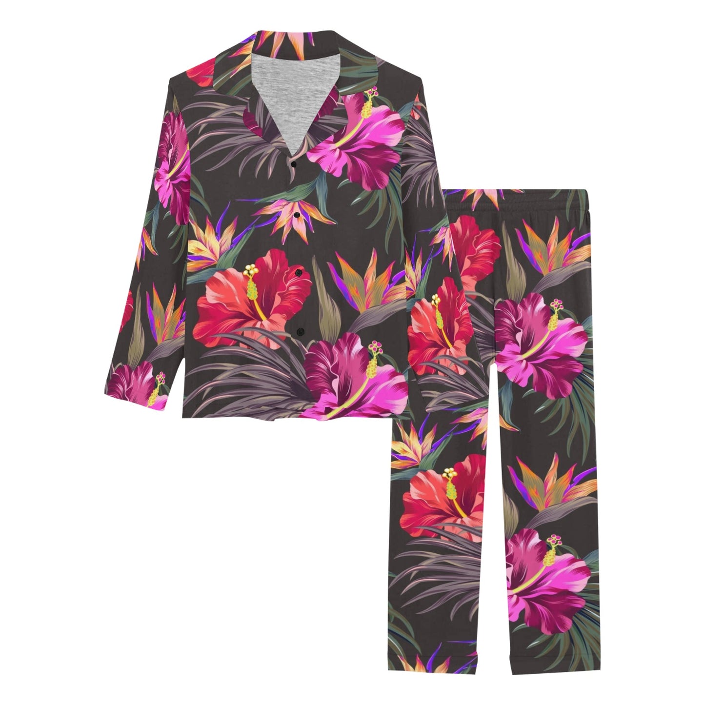 Hibiscus Pattern Print Design HB014 Women's Long Pajama Set