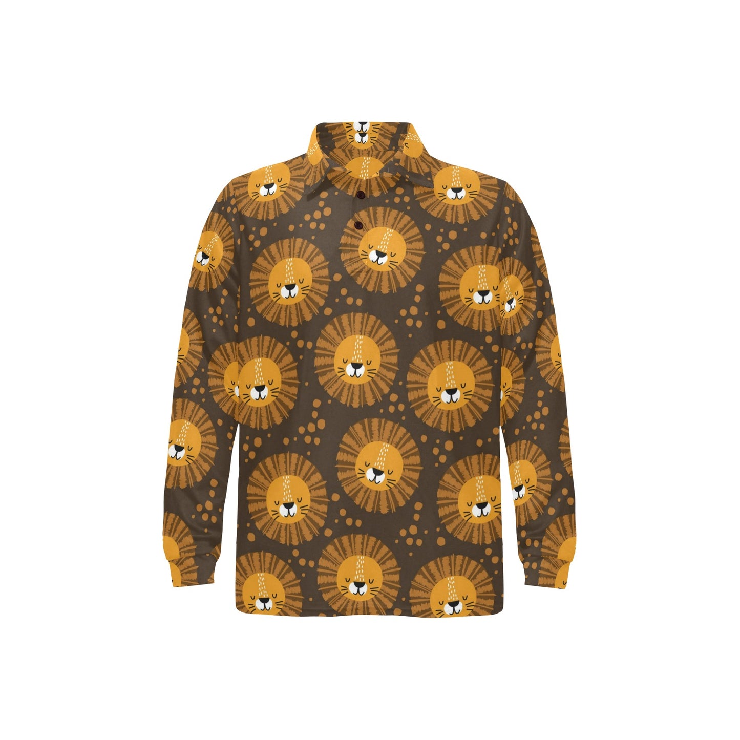 Lion Cartoon Pattern Print Design 01 Long Sleeve Polo Shirt For Men's