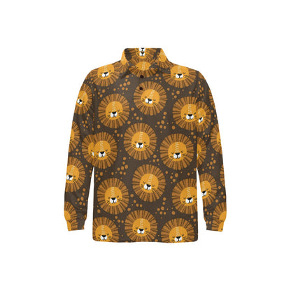 Lion Cartoon Pattern Print Design 01 Long Sleeve Polo Shirt For Men's