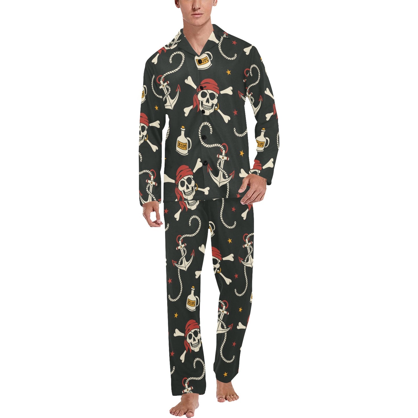 Pirate Pattern Print Design A02 Men's Long Pajama Set