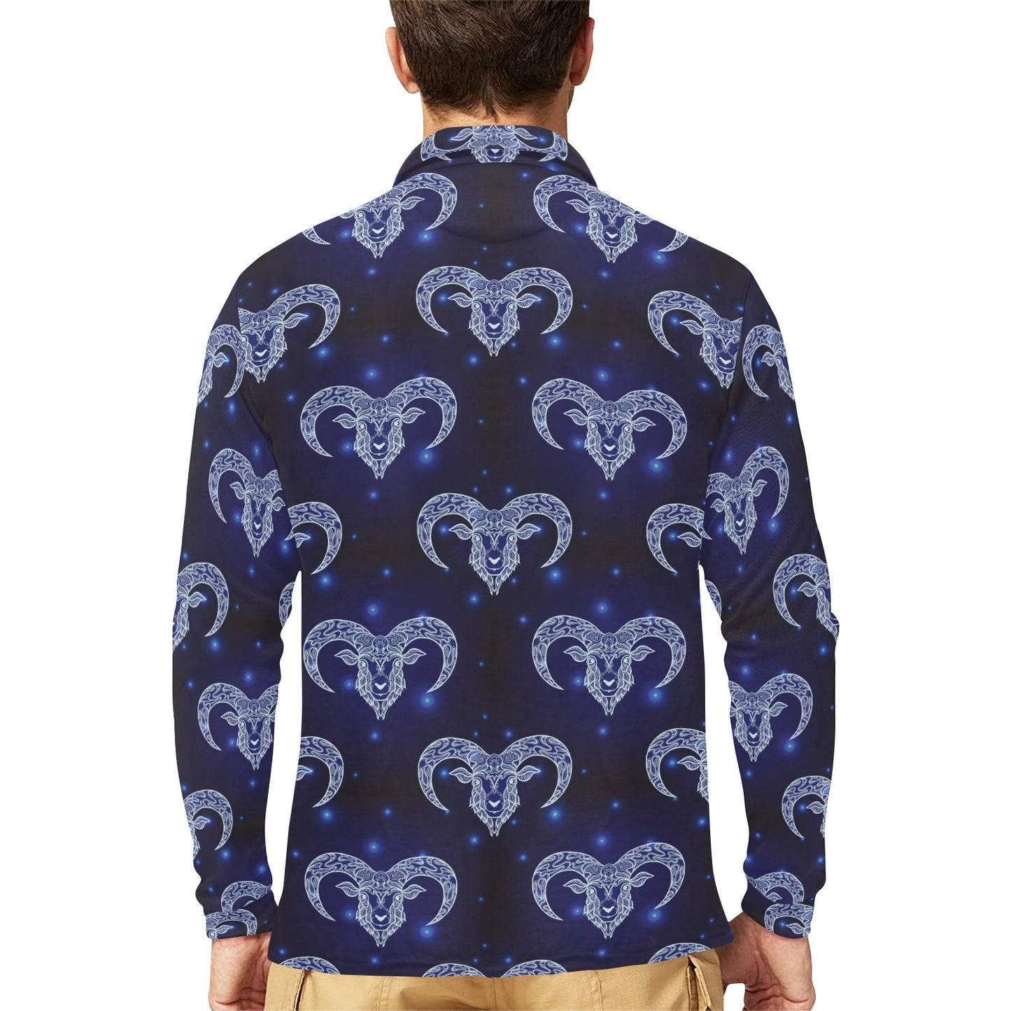 Aries Zodiac Pattern Print Design 01 Long Sleeve Polo Shirt For Men's