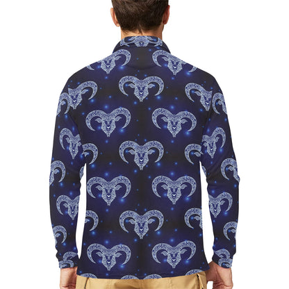 Aries Zodiac Pattern Print Design 01 Long Sleeve Polo Shirt For Men's