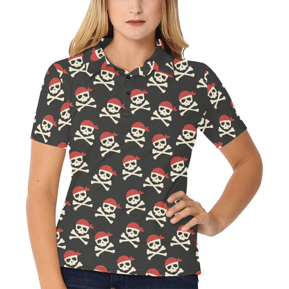 Pirate Pattern Print Design A04 Women's Polo Shirt