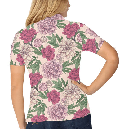 Peony Pattern Print Design A01 Women's Polo Shirt