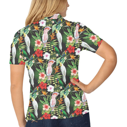 Tropical Flower Pattern Print Design TF03 Women's Polo Shirt