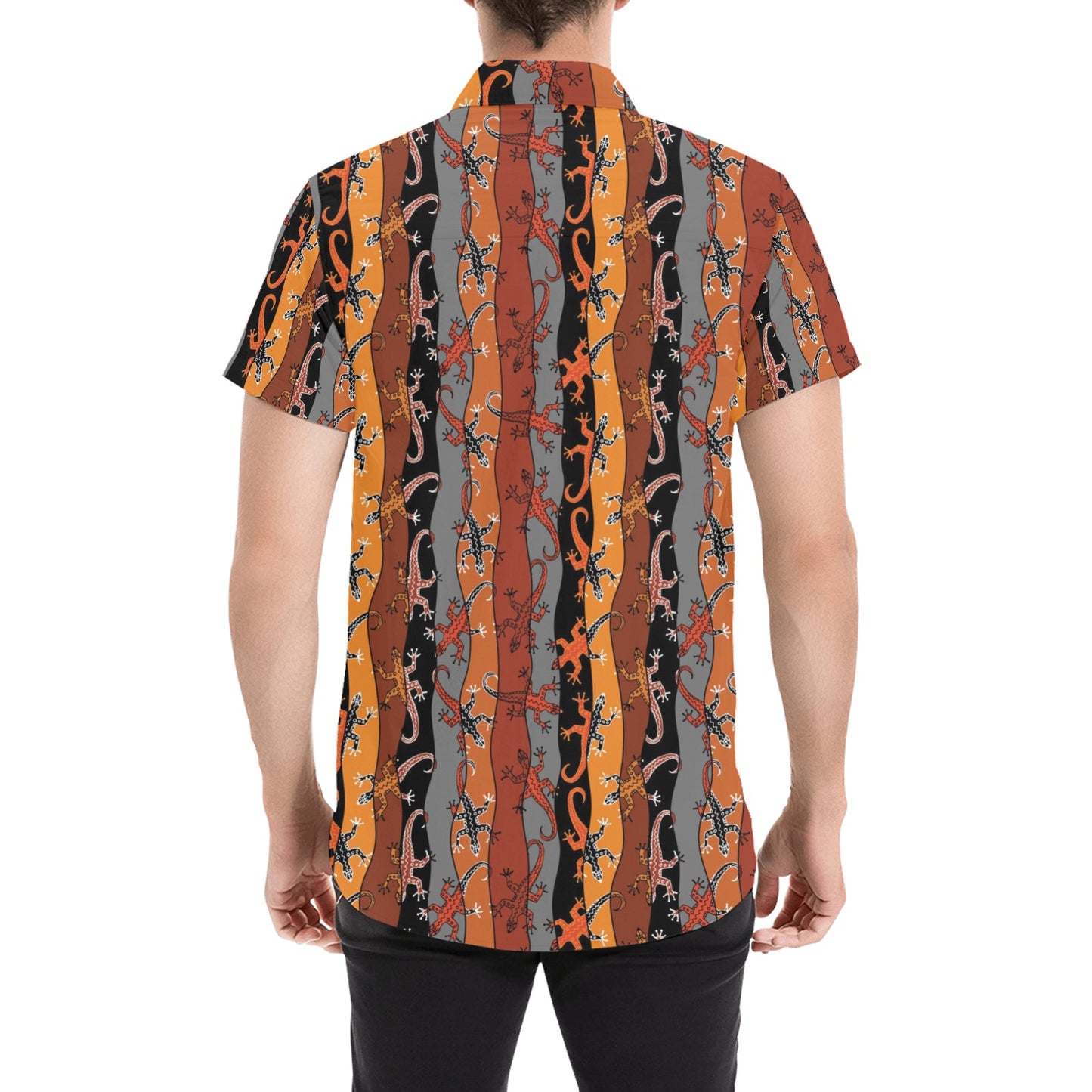 lizard Print Design LKS403 Men Short Sleeve Button Up Shirt