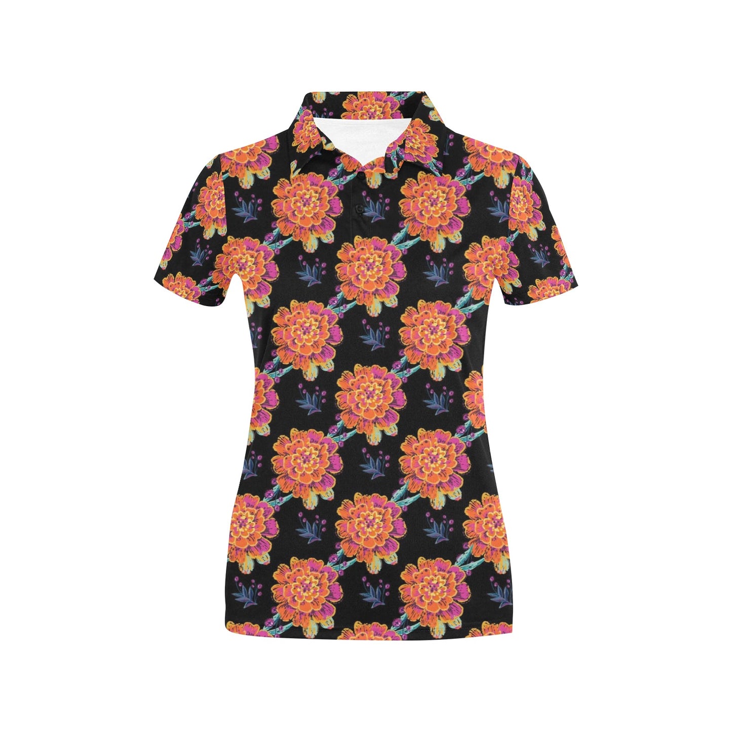 Marigold Pattern Print Design MR04 Women's Polo Shirt