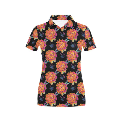 Marigold Pattern Print Design MR04 Women's Polo Shirt