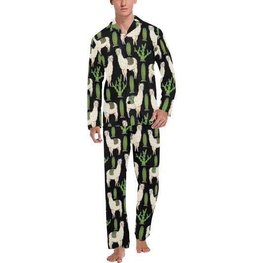 Llama Cactus Pattern Print Design 011 Men's Long Pajama Set