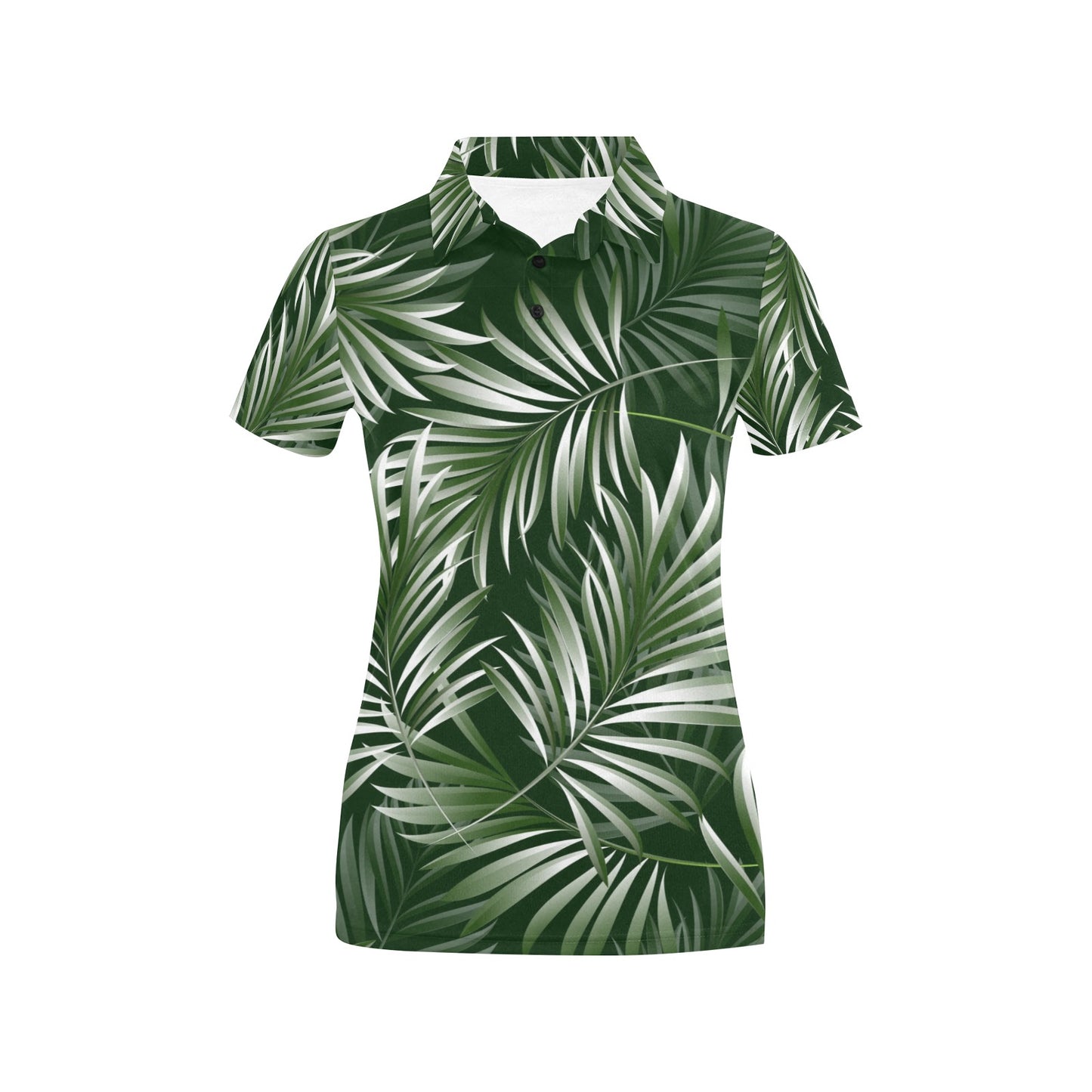 White Green Tropical Palm Leaves Women's Polo Shirt