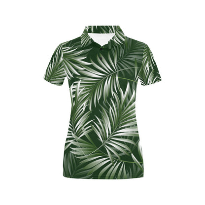 White Green Tropical Palm Leaves Women's Polo Shirt