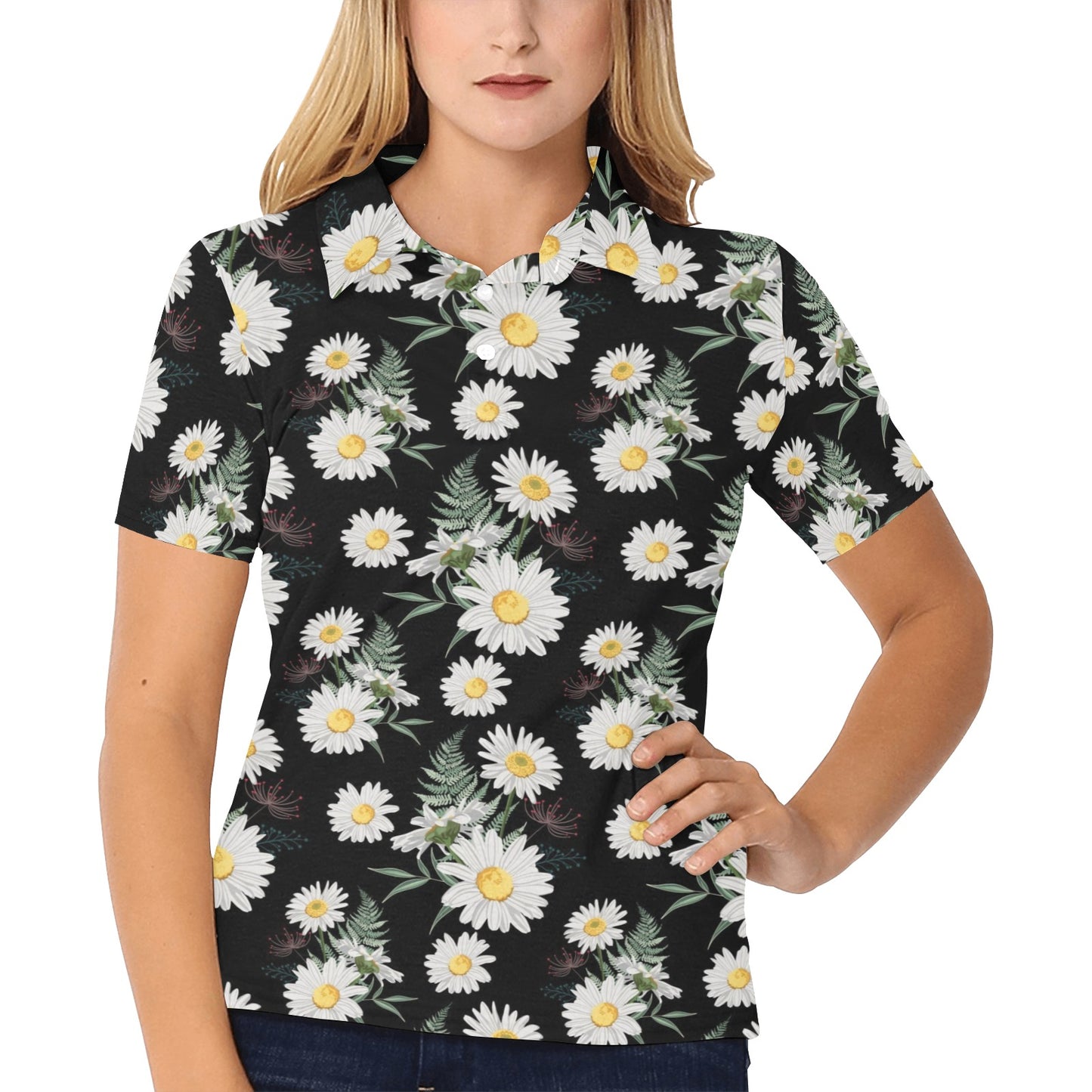 Daisy Pattern Print Design DS07 Women's Polo Shirt