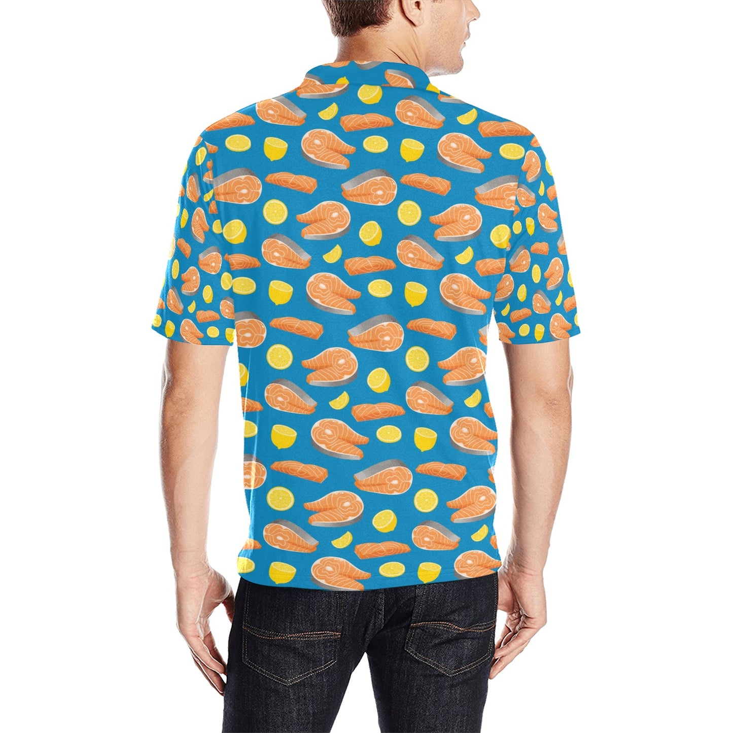 Salmon Steak With Lemon Print Design LKS308 Men Polo Shirt