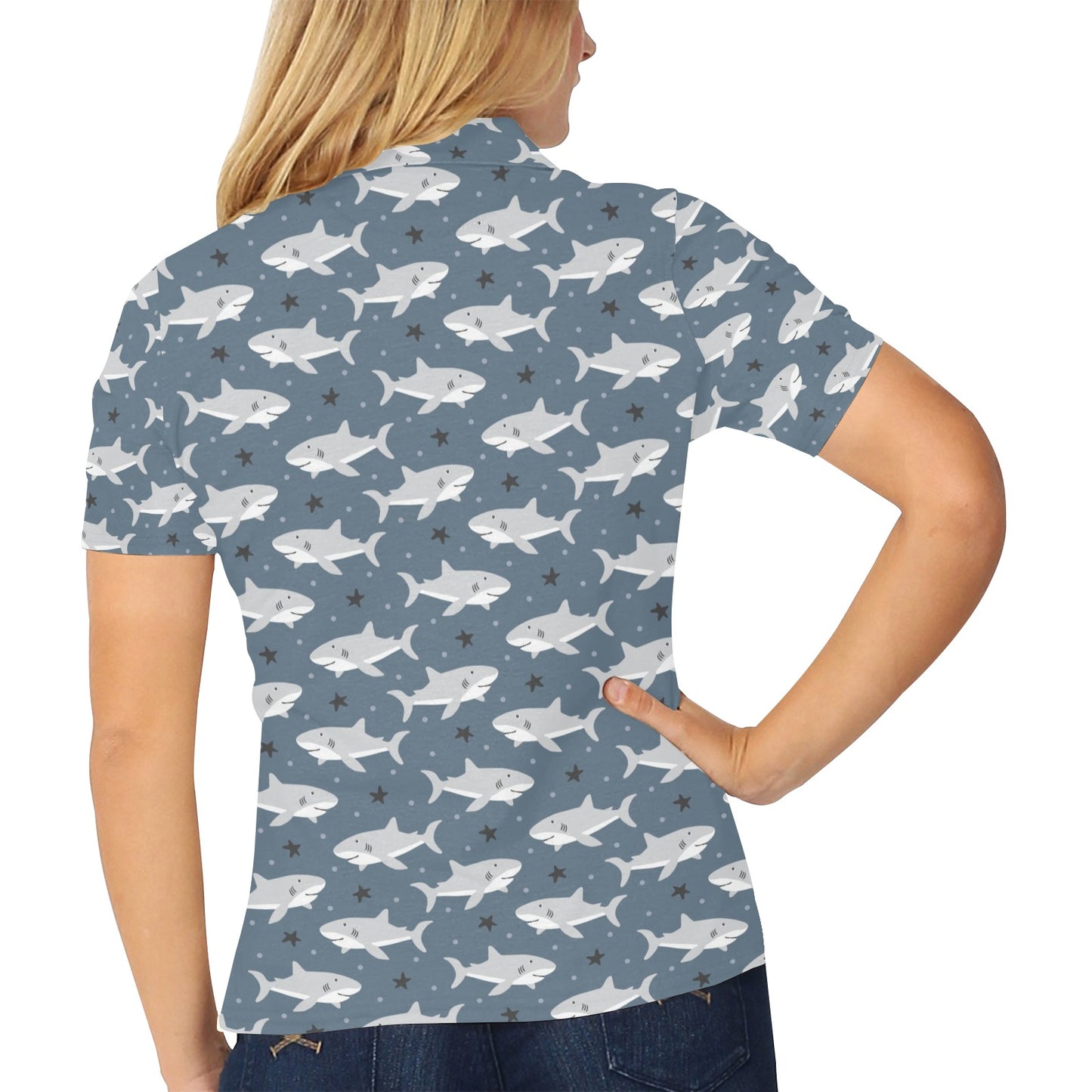 Shark Print Design LKS305 Women's Polo Shirt