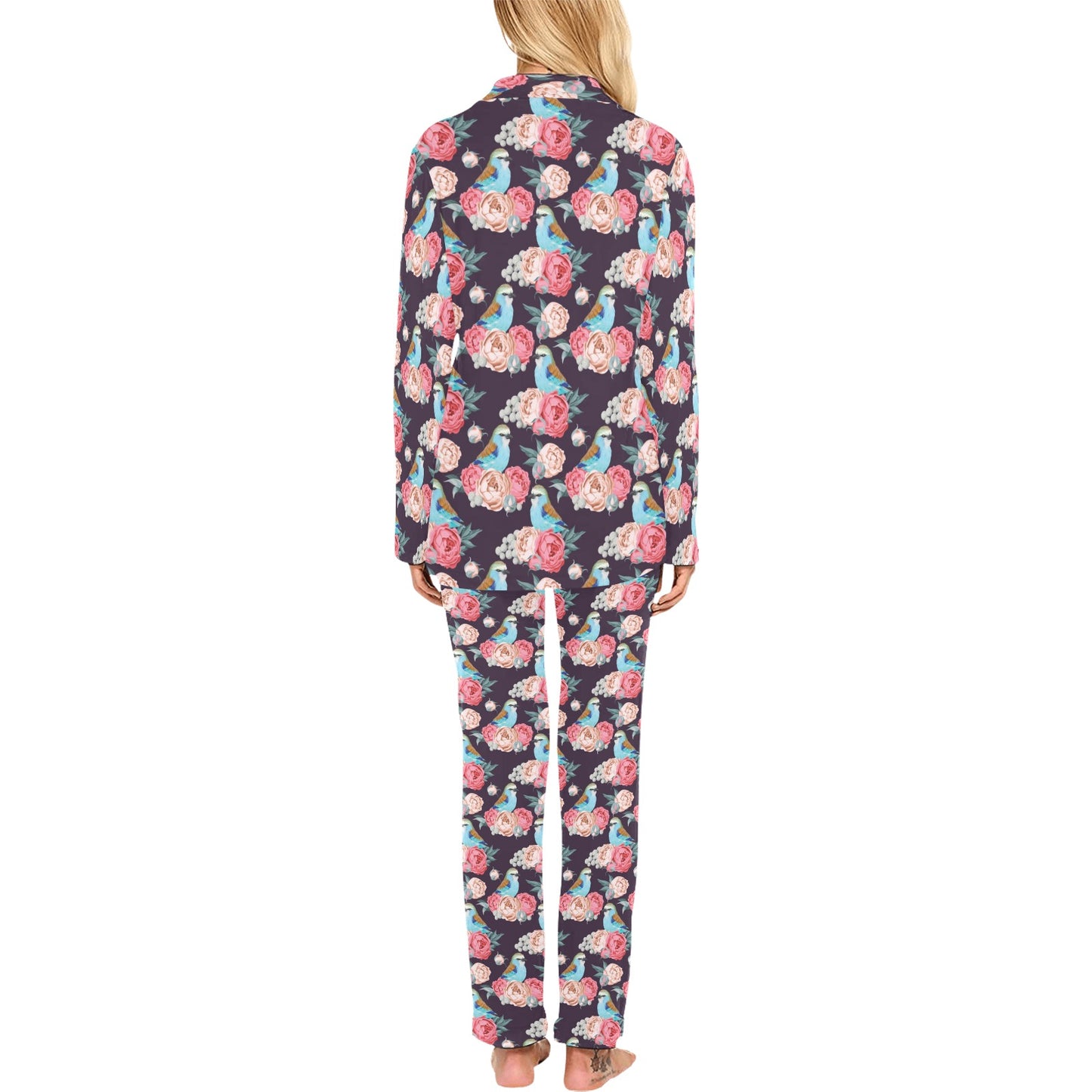 Bluebird Pattern Print Design 02 Women's Long Pajama Set