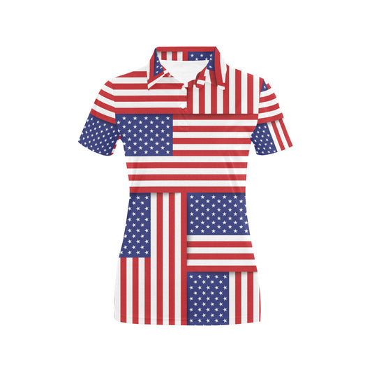 Patriotic US Flag Pattern Print Design A01 Women's Polo Shirt