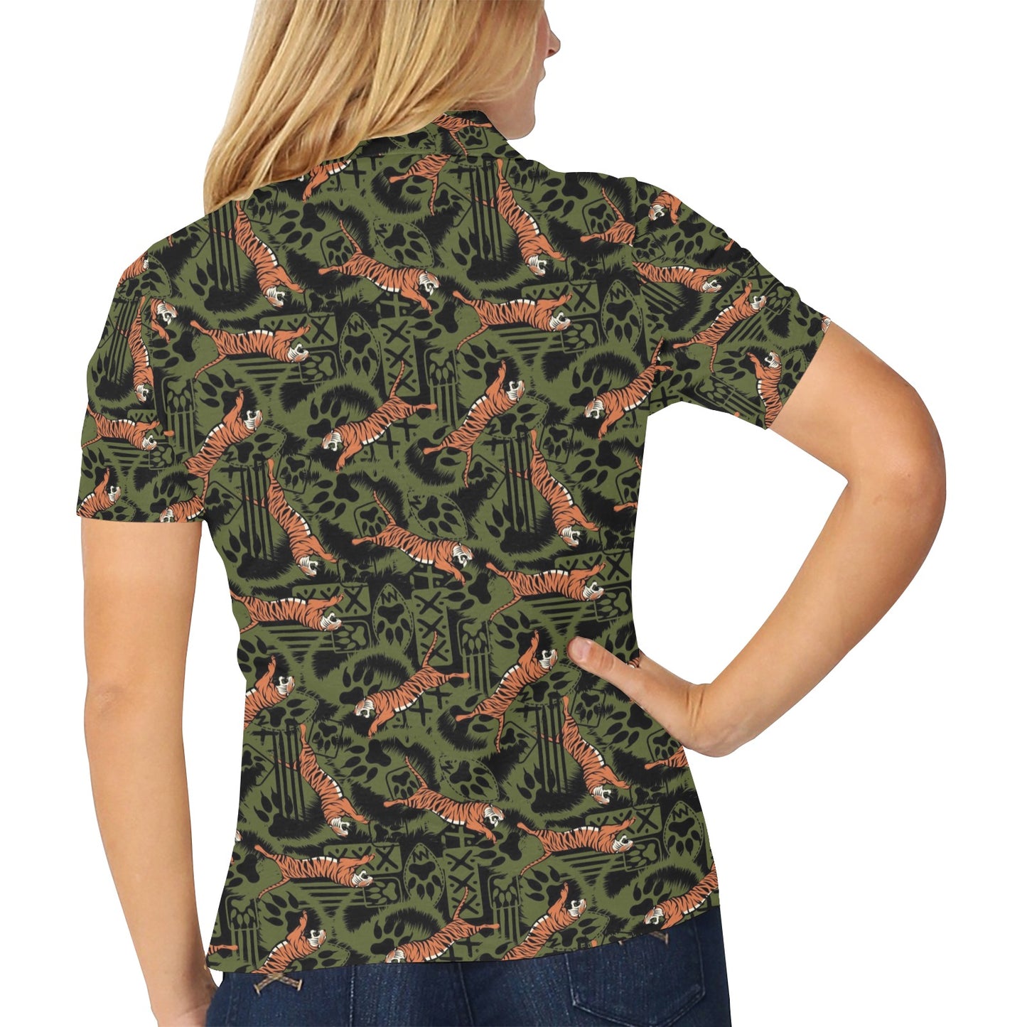 Tiger Pattern Print Design LKS303 Women's Polo Shirt