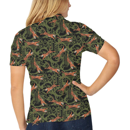 Tiger Pattern Print Design LKS303 Women's Polo Shirt