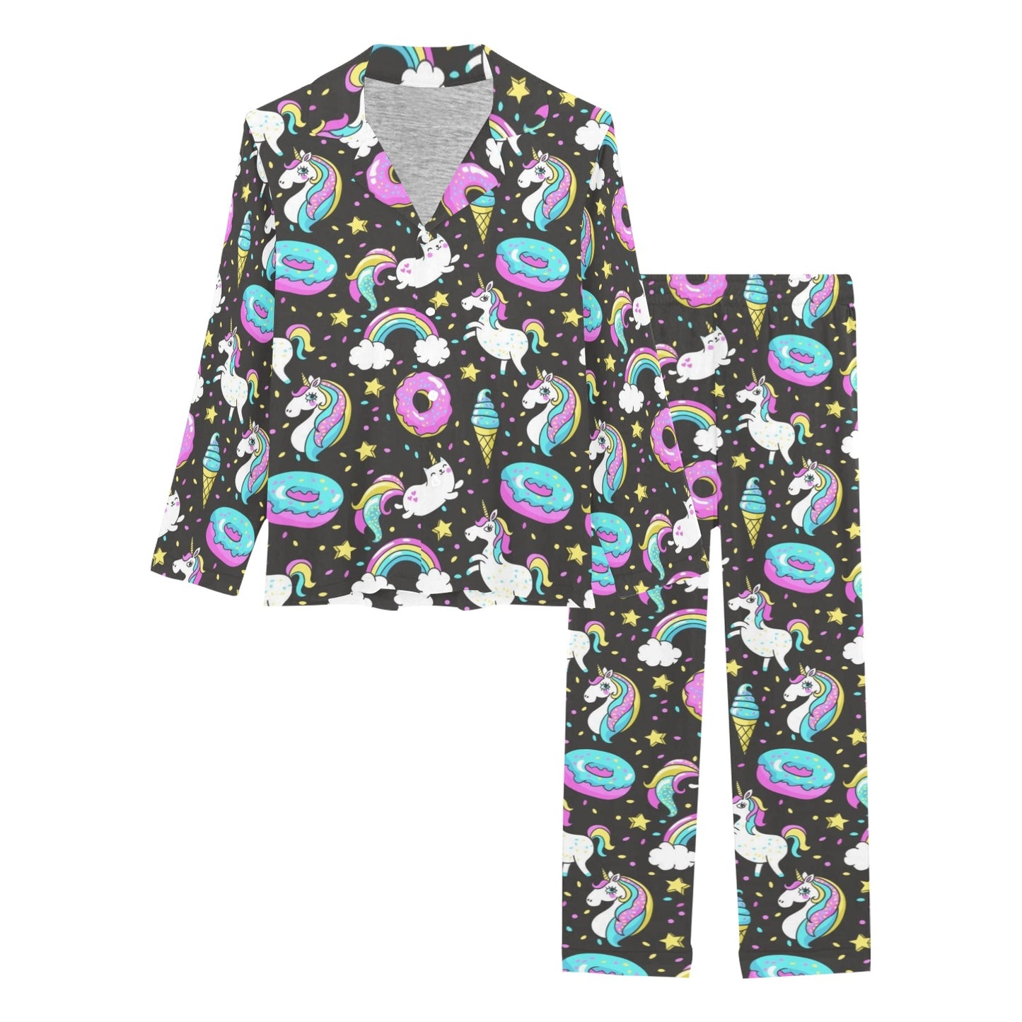 Donut Unicorn Pattern Print Design DN09 Women's Long Pajama Set