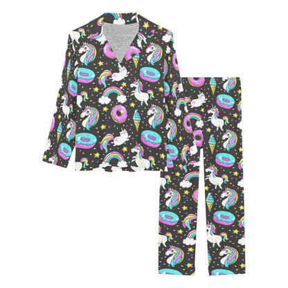 Donut Unicorn Pattern Print Design DN09 Women's Long Pajama Set