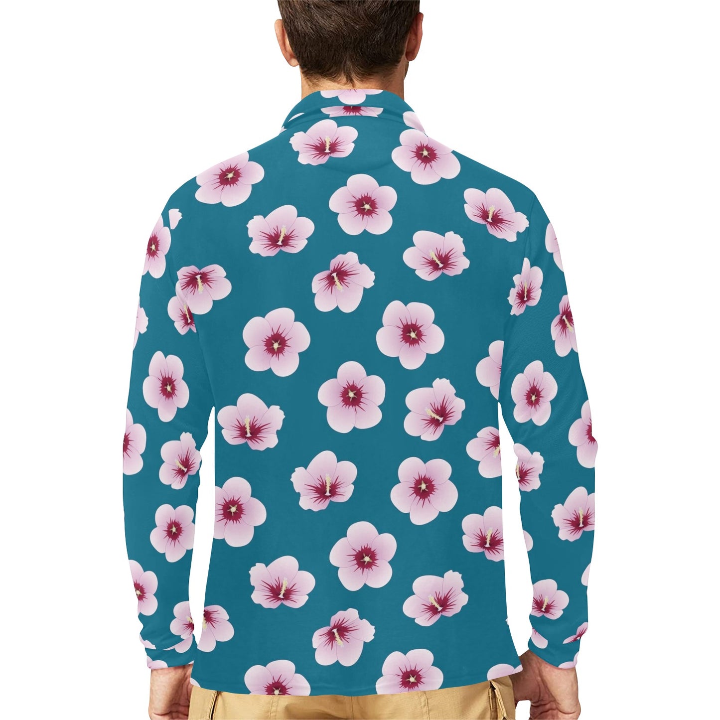 Cherry Blossom Pattern Print Design CB08 Long Sleeve Polo Shirt For Men's