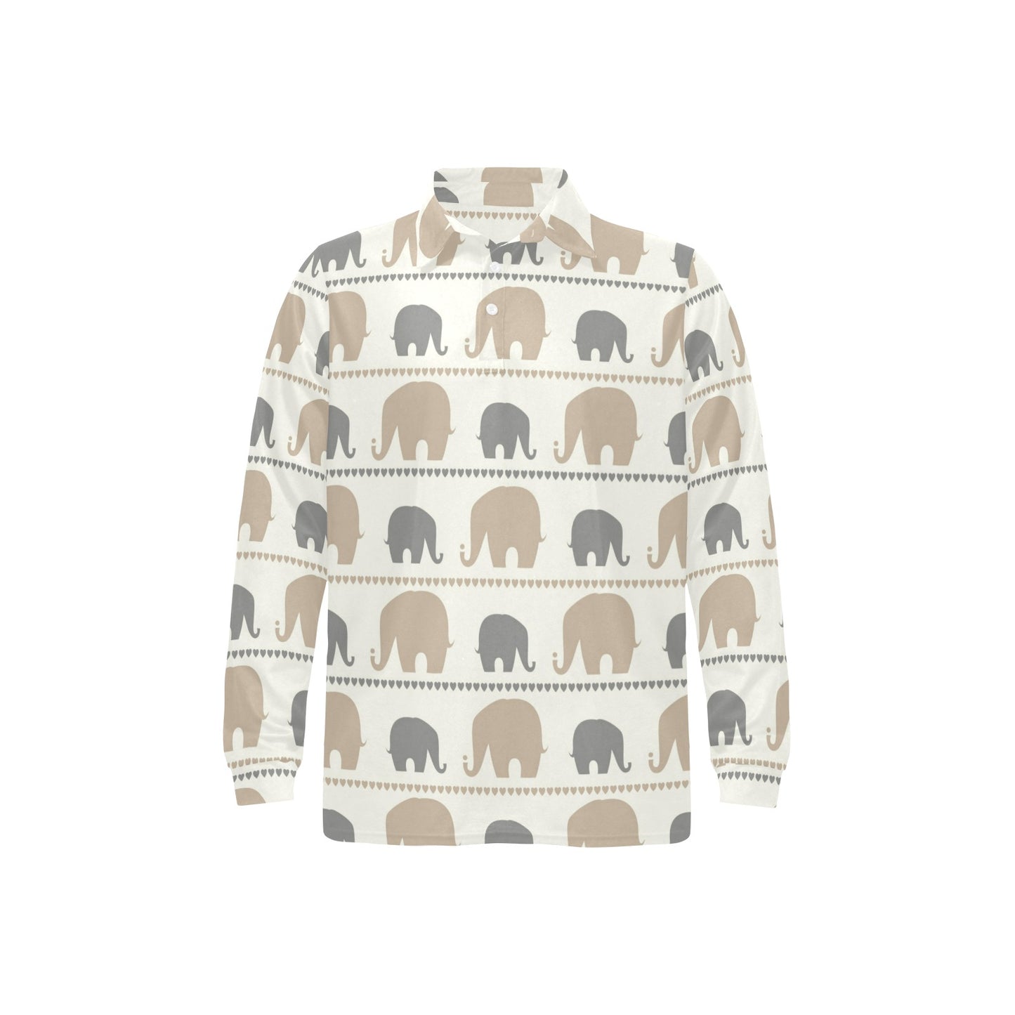 Elephant Cute Long Sleeve Polo Shirt For Men's