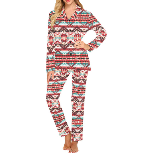 Aztec Western Style Print Pattern Women's Long Pajama Set