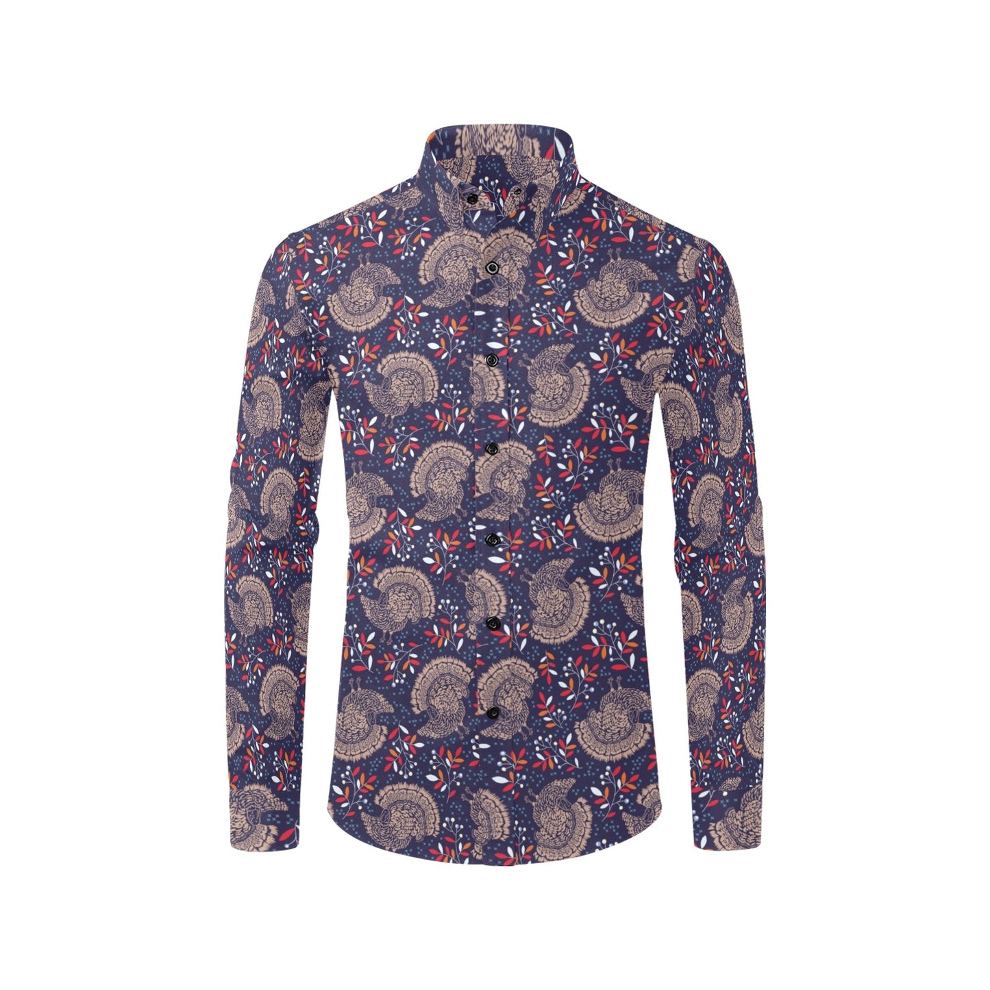 Turkey Print Design LKS401 Men's Long Sleeve Dress Shirt