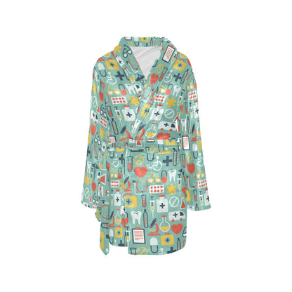 Medical Pattern Print Design 02 Women's Fleece Robe