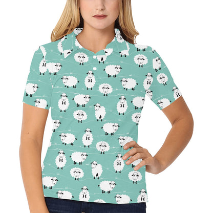 Sheep Print Design LKS404 Women's Polo Shirt