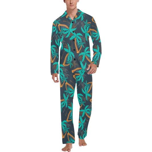 Palm Tree Pattern Print Design PT01 Men's Long Pajama Set