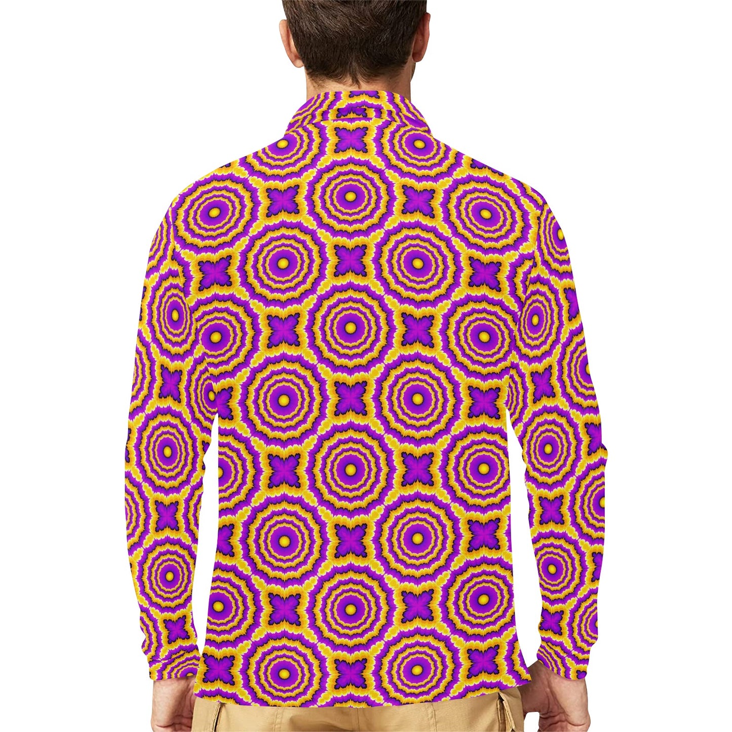 Optical illusion Expansion Long Sleeve Polo Shirt For Men's