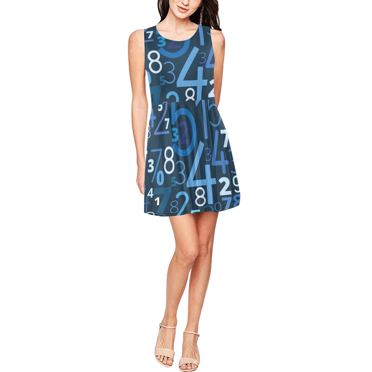 Number Pattern Print Design A02 Sleeveless Dress