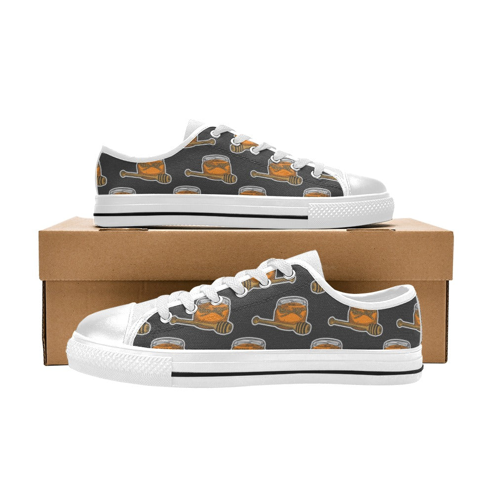 Honey Bee Print Design LKS305 Women's White Low Top Shoes