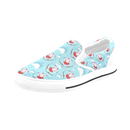 Ski Print Design LKS309 White Slip Ons Canvas Women's Shoes