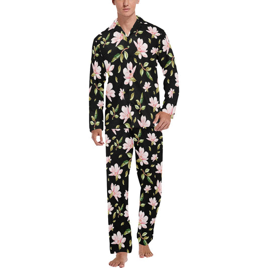 Magnolia Pattern Print Design MAG01 Men's Long Pajama Set