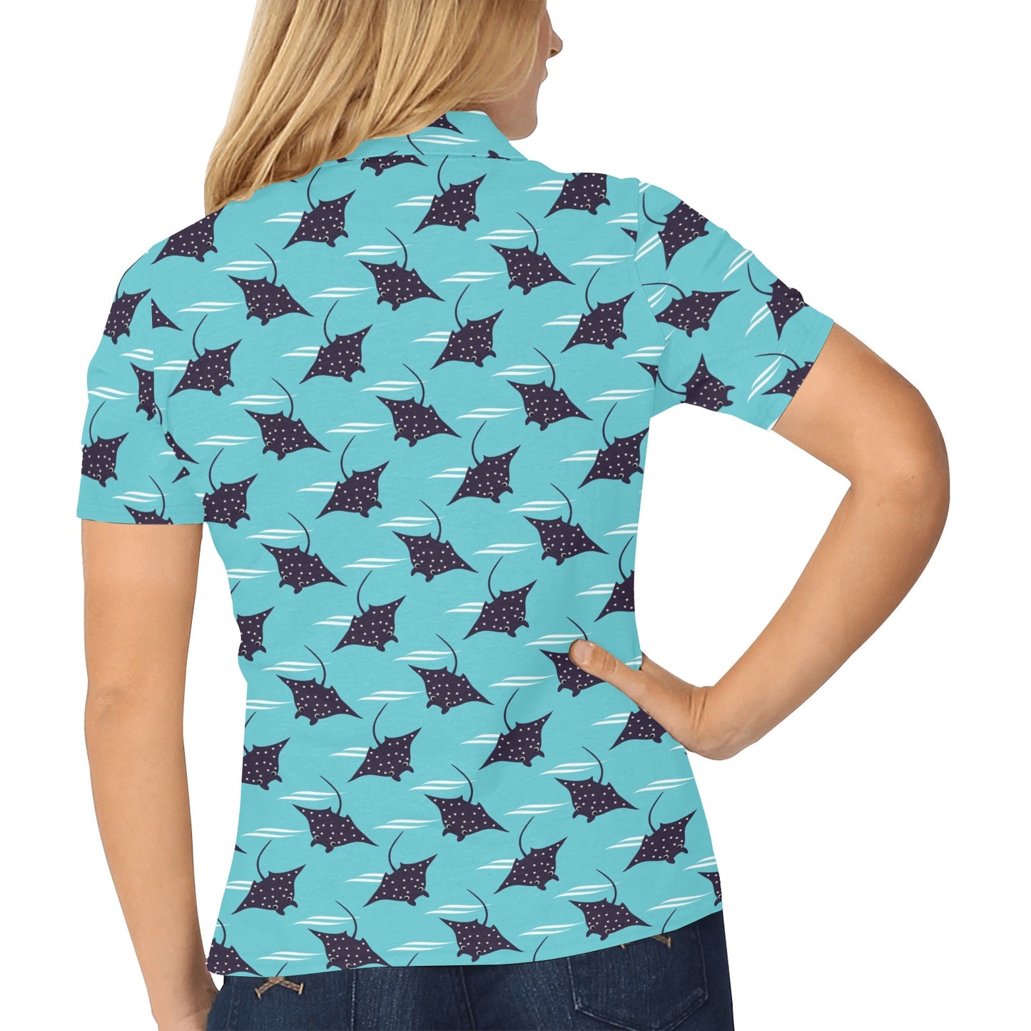 Manta Ray Print Design LKS403 Women's Polo Shirt
