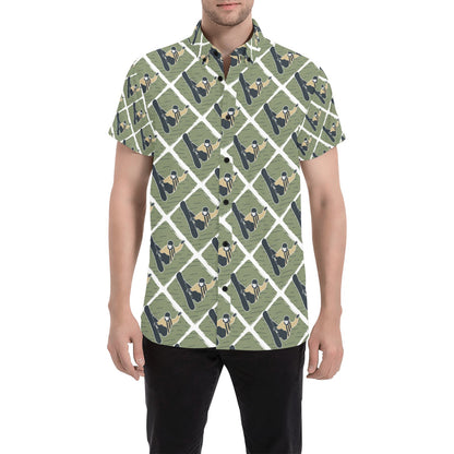 Snowboard Man Print Design LKS302 Men Short Sleeve Button Up Shirt